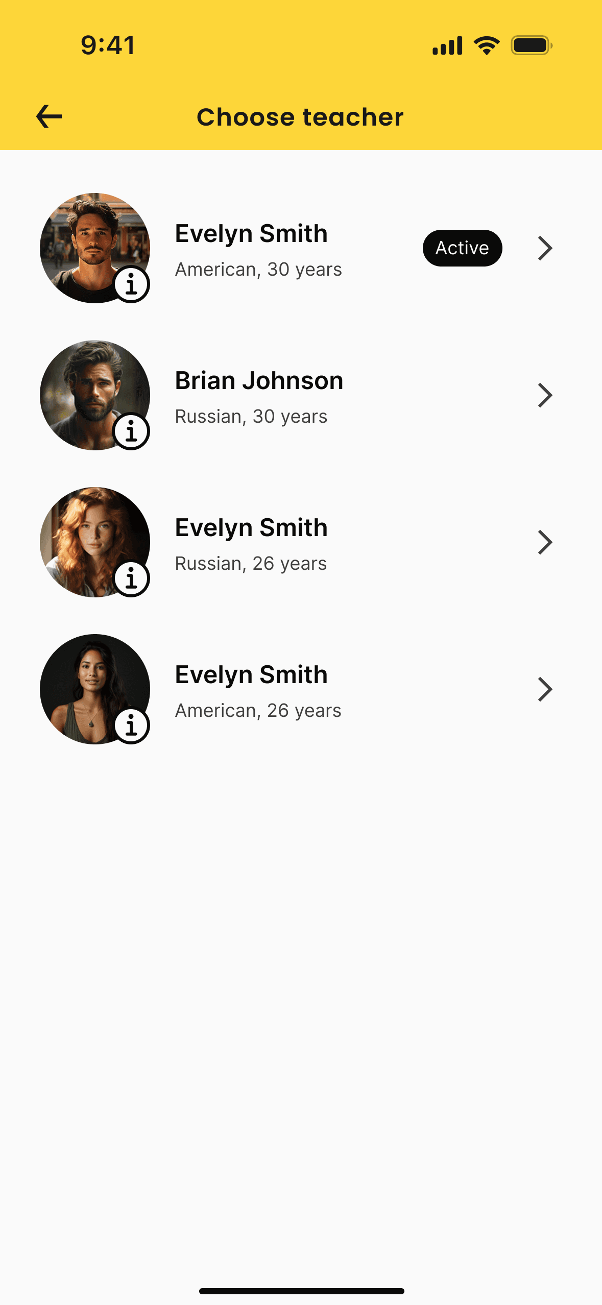 Teacher AI teacher-selection screen